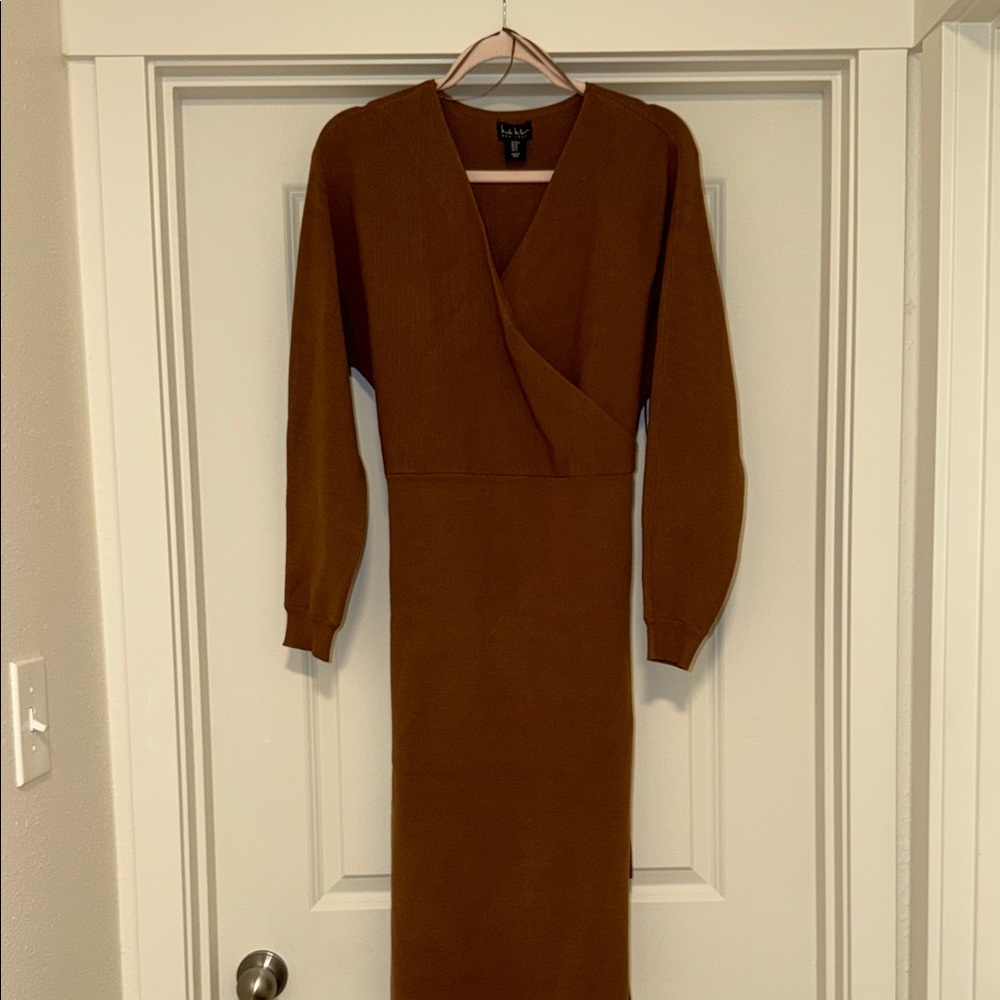 Nicole Miller NY Chestnut Long Sleeve Wrap Dress NWT
